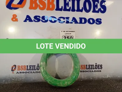 LOTE 250 - 01 ROLO DE CABO FLEXÍVEL 100M, 2,5MM NA COR VERDE. (NO ESTADO) ATENÇÃO! FAZER A VISITAÇÃO ANTES DE ARREMATAR, NÃO SABEMOS SE FUNCIONA. LEILÃO NÃO TEM GARANTIA E NEM DEVOLUÇÃO, SUJEITO A POSSÍVEIS AVARIAS VISÍVEIS/OCULTAS E/OU AUSÊNCIA DE COMPONENTES.