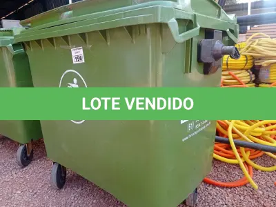 LOTE 196 - 01 CONTAINER HDPE EN840 660LITROS. (NO ESTADO) ATENÇÃO! FAZER A VISITAÇÃO ANTES DE ARREMATAR, NÃO SABEMOS SE FUNCIONA. LEILÃO NÃO TEM GARANTIA E NEM DEVOLUÇÃO, SUJEITO A POSSÍVEIS AVARIAS VISÍVEIS/OCULTAS E/OU AUSÊNCIA DE COMPONENTES.