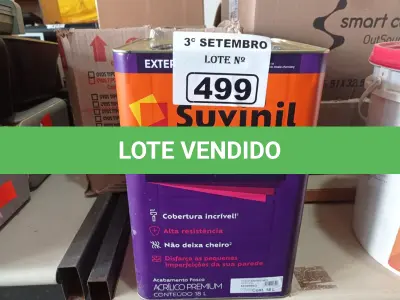 LOTE 499 - 01 LATA DE TINTA SUVINIL INTERIORES /EXTERIORES SEM CHEIRO 18L NA COR FOSCO BRANCO NEVE. (NO ESTADO) ATENÇÃO! FAZER A VISITAÇÃO ANTES DE ARREMATAR, NÃO SABEMOS SE FUNCIONA. LEILÃO NÃO TEM GARANTIA E NEM DEVOLUÇÃO, SUJEITO A POSSÍVEIS AVARIAS VISÍVEIS/OCULTAS E/OU AUSÊNCIA DE COMPONENTES.