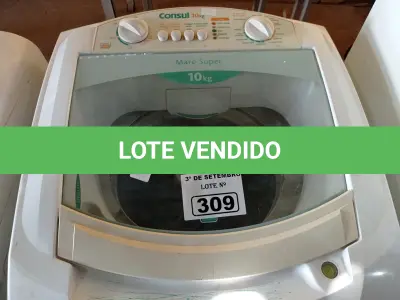 LOTE 309 - 01 MÁQUINA DE LAVAR ROUPAS MARCA CÔNSUL CAPACIDADE 10KG 220V. (NO ESTADO) ATENÇÃO! FAZER A VISITAÇÃO ANTES DE ARREMATAR, NÃO SABEMOS SE FUNCIONA. LEILÃO NÃO TEM GARANTIA E NEM DEVOLUÇÃO, SUJEITO A POSSÍVEIS AVARIAS VISÍVEIS/OCULTAS E/OU AUSÊNCIA DE COMPONENTES.