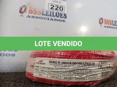 LOTE 220 - 01 ROLO DE CABO FLEXÍVEL 100M, 2,5MM NA COR VERMELHA. (NO ESTADO) ATENÇÃO! FAZER A VISITAÇÃO ANTES DE ARREMATAR, NÃO SABEMOS SE FUNCIONA. LEILÃO NÃO TEM GARANTIA E NEM DEVOLUÇÃO, SUJEITO A POSSÍVEIS AVARIAS VISÍVEIS/OCULTAS E/OU AUSÊNCIA DE COMPONENTES.