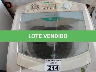 LOTE 214 - 01 MÁQUINA DE LAVAR ROUPAS MARCA CÔNSUL CAPACIDADE 10KG. (NO ESTADO) ATENÇÃO! FAZER A VISITAÇÃO ANTES DE ARREMATAR, NÃO SABEMOS SE FUNCIONA. LEILÃO NÃO TEM GARANTIA E NEM DEVOLUÇÃO, SUJEITO A POSSÍVEIS AVARIAS VISÍVEIS/OCULTAS E/OU AUSÊNCIA DE COMPONENTES.