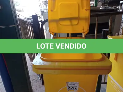 LOTE 226 - 01 CONTAINER HDPE EN840 120LITROS. (NO ESTADO) ATENÇÃO! FAZER A VISITAÇÃO ANTES DE ARREMATAR, NÃO SABEMOS SE FUNCIONA. LEILÃO NÃO TEM GARANTIA E NEM DEVOLUÇÃO, SUJEITO A POSSÍVEIS AVARIAS VISÍVEIS/OCULTAS E/OU AUSÊNCIA DE COMPONENTES.