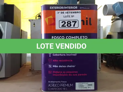 LOTE 287 - 01 LATA DE TINTA SUVINIL INTERIORES /EXTERIORES SEM CHEIRO 18L NA COR FOSCO BRANCO NEVE. (NO ESTADO) ATENÇÃO! FAZER A VISITAÇÃO ANTES DE ARREMATAR, NÃO SABEMOS SE FUNCIONA. LEILÃO NÃO TEM GARANTIA E NEM DEVOLUÇÃO, SUJEITO A POSSÍVEIS AVARIAS VISÍVEIS/OCULTAS E/OU AUSÊNCIA DE COMPONENTES.
