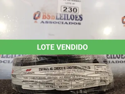 LOTE 230 - 01 ROLO DE CABO FLEXÍVEL 100M, 2,5MM NA COR PRETA. (NO ESTADO) ATENÇÃO! FAZER A VISITAÇÃO ANTES DE ARREMATAR, NÃO SABEMOS SE FUNCIONA. LEILÃO NÃO TEM GARANTIA E NEM DEVOLUÇÃO, SUJEITO A POSSÍVEIS AVARIAS VISÍVEIS/OCULTAS E/OU AUSÊNCIA DE COMPONENTES.
