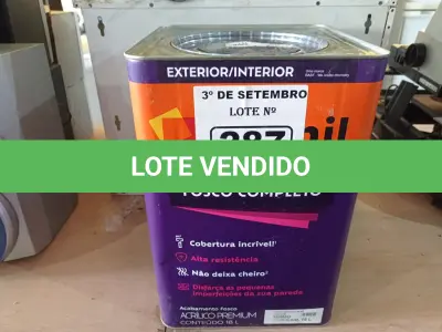 LOTE 287 - 01 LATA DE TINTA SUVINIL INTERIORES /EXTERIORES SEM CHEIRO 18L NA COR FOSCO BRANCO NEVE. (NO ESTADO) ATENÇÃO! FAZER A VISITAÇÃO ANTES DE ARREMATAR, NÃO SABEMOS SE FUNCIONA. LEILÃO NÃO TEM GARANTIA E NEM DEVOLUÇÃO, SUJEITO A POSSÍVEIS AVARIAS VISÍVEIS/OCULTAS E/OU AUSÊNCIA DE COMPONENTES.