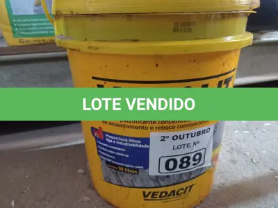 LOTE 089 - 01 BALDE DE VEDALIT, ADITIVO PLASTIFICANTE CONCENTRADO PARA ARGAMASSA DE ASSENTAMENTO E REBOCO CONVENCIONAL 18L. (NO ESTADO) ATENÇÃO! FAZER A VISITAÇÃO ANTES DE ARREMATAR, NÃO SABEMOS SE FUNCIONA. LEILÃO NÃO TEM GARANTIA E NEM DEVOLUÇÃO, SUJEITO A POSSÍVEIS AVARIAS VISÍVEIS/OCULTAS E/OU AUSÊNCIA DE COMPONENTES.