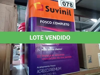 LOTE 078 - 01 LATA DE TINTA SUVINIL EXTERIORES/INTERIORES 18L NA COR FOSCO BRANCO NEVE. (NO ESTADO) ATENÇÃO! FAZER A VISITAÇÃO ANTES DE ARREMATAR, NÃO SABEMOS SE FUNCIONA. LEILÃO NÃO TEM GARANTIA E NEM DEVOLUÇÃO, SUJEITO A POSSÍVEIS AVARIAS VISÍVEIS/OCULTAS E/OU AUSÊNCIA DE COMPONENTES.