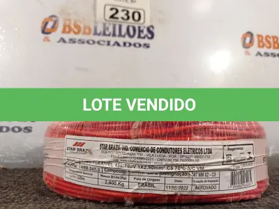 LOTE 230 - 01 ROLO DE CABO FLEXÍVEL 100M 2,5MM NA COR VERMELHA. (NO ESTADO) ATENÇÃO! FAZER A VISITAÇÃO ANTES DE ARREMATAR, NÃO SABEMOS SE FUNCIONA. LEILÃO NÃO TEM GARANTIA E NEM DEVOLUÇÃO, SUJEITO A POSSÍVEIS AVARIAS VISÍVEIS/OCULTAS E/OU AUSÊNCIA DE COMPONENTES.
