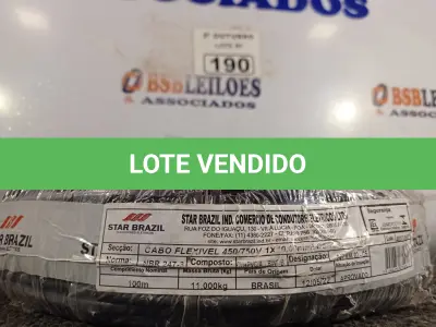 LOTE 190 - 01 ROLO DE CABO FLEXÍVEL 100M 10MM NA COR PRETA. (NO ESTADO) ATENÇÃO! FAZER A VISITAÇÃO ANTES DE ARREMATAR, NÃO SABEMOS SE FUNCIONA. LEILÃO NÃO TEM GARANTIA E NEM DEVOLUÇÃO, SUJEITO A POSSÍVEIS AVARIAS VISÍVEIS/OCULTAS E/OU AUSÊNCIA DE COMPONENTES.