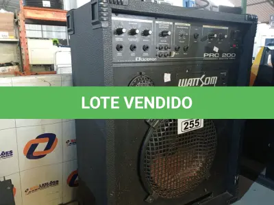 LOTE 255 - 01 CAIXA DE SOM WATTISOM PRC 200. (NO ESTADO) ATENÇÃO! FAZER A VISITAÇÃO ANTES DE ARREMATAR, NÃO SABEMOS SE FUNCIONA. LEILÃO NÃO TEM GARANTIA E NEM DEVOLUÇÃO, SUJEITO A POSSÍVEIS AVARIAS VISÍVEIS/OCULTAS E/OU AUSÊNCIA DE COMPONENTES.
