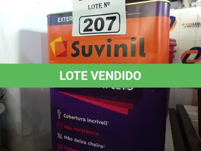 LOTE 207 - 01 LATA DE TINTA SUVINIL EXTERIORES/INTERIORES 18L NA COR FOSCO BRANCO NEVE. (NO ESTADO) ATENÇÃO! FAZER A VISITAÇÃO ANTES DE ARREMATAR, NÃO SABEMOS SE FUNCIONA. LEILÃO NÃO TEM GARANTIA E NEM DEVOLUÇÃO, SUJEITO A POSSÍVEIS AVARIAS VISÍVEIS/OCULTAS E/OU AUSÊNCIA DE COMPONENTES.