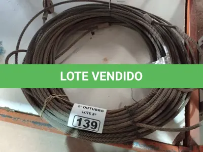 LOTE 139 - 01 ROLO DE CABO DE AÇO 3/8” COM 52 METROS. (NO ESTADO) ATENÇÃO! FAZER A VISITAÇÃO ANTES DE ARREMATAR, NÃO SABEMOS SE FUNCIONA. LEILÃO NÃO TEM GARANTIA E NEM DEVOLUÇÃO, SUJEITO A POSSÍVEIS AVARIAS VISÍVEIS/OCULTAS E/OU AUSÊNCIA DE COMPONENTES.