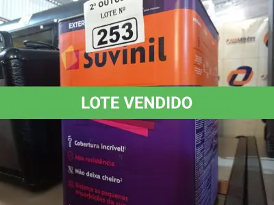 LOTE 253 - 01 LATA DE TINTA SUVINIL EXTERIORES/INTERIORES 18L NA COR FOSCO BRANCO NEVE. (NO ESTADO) ATENÇÃO! FAZER A VISITAÇÃO ANTES DE ARREMATAR, NÃO SABEMOS SE FUNCIONA. LEILÃO NÃO TEM GARANTIA E NEM DEVOLUÇÃO, SUJEITO A POSSÍVEIS AVARIAS VISÍVEIS/OCULTAS E/OU AUSÊNCIA DE COMPONENTES.