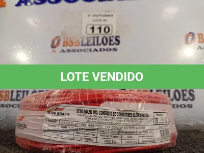 LOTE 110 - 01 ROLO DE CABO FLEXÍVEL 100M 4MM NA COR VERMELHA. (NO ESTADO) ATENÇÃO! FAZER A VISITAÇÃO ANTES DE ARREMATAR, NÃO SABEMOS SE FUNCIONA. LEILÃO NÃO TEM GARANTIA E NEM DEVOLUÇÃO, SUJEITO A POSSÍVEIS AVARIAS VISÍVEIS/OCULTAS E/OU AUSÊNCIA DE COMPONENTES.