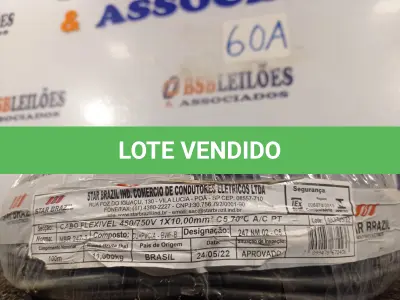 LOTE 060 - 01 ROLO DE CABO FLEXÍVEL 100M 10MM NA COR PRETA.(NO ESTADO) ATENÇÃO! FAZER A VISITAÇÃO ANTES DE ARREMATAR, NÃO SABEMOS SE FUNCIONA. LEILÃO NÃO TEM GARANTIA E NEM DEVOLUÇÃO, SUJEITO A POSSÍVEIS AVARIAS VISÍVEIS/OCULTAS E/OU AUSÊNCIA DE COMPONENTES.