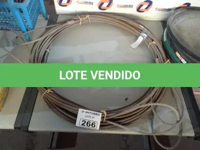LOTE 266 - 01 ROLO DE CABO DE AÇO 3/8” COM 50 METROS. (NO ESTADO) ATENÇÃO! FAZER A VISITAÇÃO ANTES DE ARREMATAR, NÃO SABEMOS SE FUNCIONA. LEILÃO NÃO TEM GARANTIA E NEM DEVOLUÇÃO, SUJEITO A POSSÍVEIS AVARIAS VISÍVEIS/OCULTAS E/OU AUSÊNCIA DE COMPONENTES.