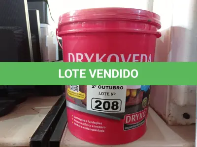 LOTE 208 - 01 BALDE DE DRYKOVEDA, ADITIVO IMPERMEABILIZANTE PARA ARGAMASSA E CONCRETO 18L. (NO ESTADO) ATENÇÃO! FAZER A VISITAÇÃO ANTES DE ARREMATAR, NÃO SABEMOS SE FUNCIONA. LEILÃO NÃO TEM GARANTIA E NEM DEVOLUÇÃO, SUJEITO A POSSÍVEIS AVARIAS VISÍVEIS/OCULTAS E/OU AUSÊNCIA DE COMPONENTES.