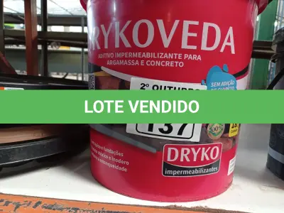 LOTE 137 - 01 BALDE DE DRYKOVEDA, ADITIVO IMPERMEABILIZANTE PARA ARGAMASSA E CONCRETO 18L. (NO ESTADO) ATENÇÃO! FAZER A VISITAÇÃO ANTES DE ARREMATAR, NÃO SABEMOS SE FUNCIONA. LEILÃO NÃO TEM GARANTIA E NEM DEVOLUÇÃO, SUJEITO A POSSÍVEIS AVARIAS VISÍVEIS/OCULTAS E/OU AUSÊNCIA DE COMPONENTES.