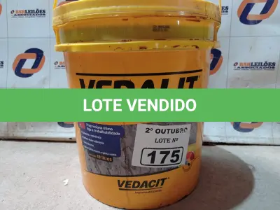 LOTE 175 - 01 BALDE DE VEDALIT, ADITIVO PLASTIFICANTE CONCENTRADO PARA ARGAMASSA DE ASSENTAMENTO E REBOCO CONVENCIONAL 18L. (NO ESTADO) ATENÇÃO! FAZER A VISITAÇÃO ANTES DE ARREMATAR, NÃO SABEMOS SE FUNCIONA. LEILÃO NÃO TEM GARANTIA E NEM DEVOLUÇÃO, SUJEITO A POSSÍVEIS AVARIAS VISÍVEIS/OCULTAS E/OU AUSÊNCIA DE COMPONENTES.