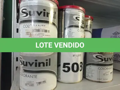 LOTE 508 - 10 LATAS DE COLORANTE SUVINIL. (NO ESTADO) ATENÇÃO! FAZER A VISITAÇÃO ANTES DE ARREMATAR, NÃO SABEMOS SE FUNCIONA. LEILÃO NÃO TEM GARANTIA E NEM DEVOLUÇÃO, SUJEITO A POSSÍVEIS AVARIAS VISÍVEIS/OCULTAS E/OU AUSÊNCIA DE COMPONENTES.