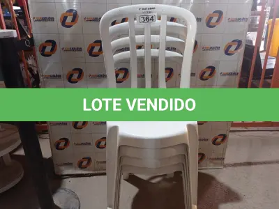 LOTE 364 - 04 CADEIRAS DE PLÁSTICO. (NO ESTADO) ATENÇÃO! FAZER A VISITAÇÃO ANTES DE ARREMATAR, NÃO SABEMOS SE FUNCIONA. LEILÃO NÃO TEM GARANTIA E NEM DEVOLUÇÃO, SUJEITO A POSSÍVEIS AVARIAS VISÍVEIS/OCULTAS E/OU AUSÊNCIA DE COMPONENTES.