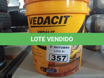 LOTE 357 - 01 BALDE DE VEDALIT, ADITIVO PLASTIFICANTE CONCENTRADO PARA ARGAMASSA DE ASSENTAMENTO E REBOCO CONVENCIONAL 18L. (NO ESTADO) ATENÇÃO! FAZER A VISITAÇÃO ANTES DE ARREMATAR, NÃO SABEMOS SE FUNCIONA. LEILÃO NÃO TEM GARANTIA E NEM DEVOLUÇÃO, SUJEITO A POSSÍVEIS AVARIAS VISÍVEIS/OCULTAS E/OU AUSÊNCIA DE COMPONENTES.