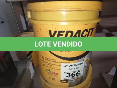 LOTE 366 - 01 BALDE DE VEDACIT, ADITIVO IMPERMEABILIZANTE PARA CONCRETOS E ARGAMASSAS 18L. (NO ESTADO) ATENÇÃO! FAZER A VISITAÇÃO ANTES DE ARREMATAR, NÃO SABEMOS SE FUNCIONA. LEILÃO NÃO TEM GARANTIA E NEM DEVOLUÇÃO, SUJEITO A POSSÍVEIS AVARIAS VISÍVEIS/OCULTAS E/OU AUSÊNCIA DE COMPONENTES.