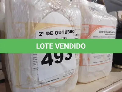 LOTE 493 - 20 LITROS DE SABONETE DE ESPUMA ANTISSÉPTICO. (NO ESTADO) ATENÇÃO! FAZER A VISITAÇÃO ANTES DE ARREMATAR, NÃO SABEMOS SE FUNCIONA. LEILÃO NÃO TEM GARANTIA E NEM DEVOLUÇÃO, SUJEITO A POSSÍVEIS AVARIAS VISÍVEIS/OCULTAS E/OU AUSÊNCIA DE COMPONENTES.