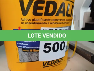 LOTE 500 - 01 BALDE DE VEDALIT, ADITIVO PLASTIFICANTE CONCENTRADO PARA ARGAMASSA DE ASSENTAMENTO E REBOCO CONVENCIONAL 18L. (NO ESTADO) ATENÇÃO! FAZER A VISITAÇÃO ANTES DE ARREMATAR, NÃO SABEMOS SE FUNCIONA. LEILÃO NÃO TEM GARANTIA E NEM DEVOLUÇÃO, SUJEITO A POSSÍVEIS AVARIAS VISÍVEIS/OCULTAS E/OU AUSÊNCIA DE COMPONENTES.