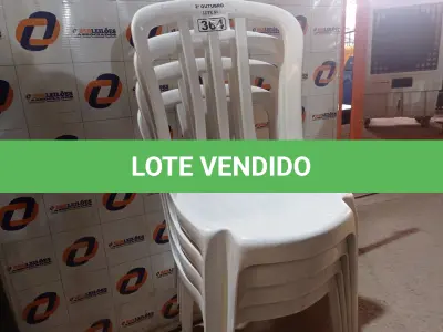 LOTE 364 - 04 CADEIRAS DE PLÁSTICO. (NO ESTADO) ATENÇÃO! FAZER A VISITAÇÃO ANTES DE ARREMATAR, NÃO SABEMOS SE FUNCIONA. LEILÃO NÃO TEM GARANTIA E NEM DEVOLUÇÃO, SUJEITO A POSSÍVEIS AVARIAS VISÍVEIS/OCULTAS E/OU AUSÊNCIA DE COMPONENTES.