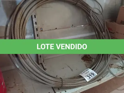 LOTE 319 - 01 ROLO DE CABO DE AÇO 3/8” COM 40 METROS. (NO ESTADO) ATENÇÃO! FAZER A VISITAÇÃO ANTES DE ARREMATAR, NÃO SABEMOS SE FUNCIONA. LEILÃO NÃO TEM GARANTIA E NEM DEVOLUÇÃO, SUJEITO A POSSÍVEIS AVARIAS VISÍVEIS/OCULTAS E/OU AUSÊNCIA DE COMPONENTES.