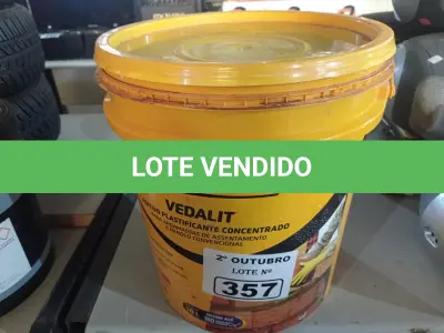 LOTE 357 - 01 BALDE DE VEDALIT, ADITIVO PLASTIFICANTE CONCENTRADO PARA ARGAMASSA DE ASSENTAMENTO E REBOCO CONVENCIONAL 18L. (NO ESTADO) ATENÇÃO! FAZER A VISITAÇÃO ANTES DE ARREMATAR, NÃO SABEMOS SE FUNCIONA. LEILÃO NÃO TEM GARANTIA E NEM DEVOLUÇÃO, SUJEITO A POSSÍVEIS AVARIAS VISÍVEIS/OCULTAS E/OU AUSÊNCIA DE COMPONENTES.