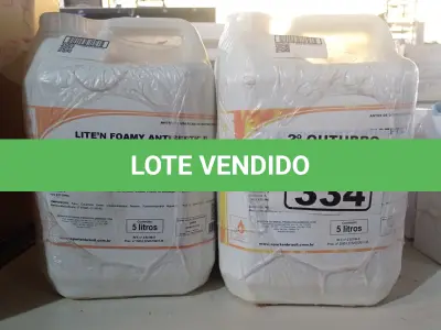 LOTE 334 - 20 LITROS DE SABONETE DE ESPUMA ANTISSÉPTICO. (NO ESTADO) ATENÇÃO! FAZER A VISITAÇÃO ANTES DE ARREMATAR, NÃO SABEMOS SE FUNCIONA. LEILÃO NÃO TEM GARANTIA E NEM DEVOLUÇÃO, SUJEITO A POSSÍVEIS AVARIAS VISÍVEIS/OCULTAS E/OU AUSÊNCIA DE COMPONENTES.