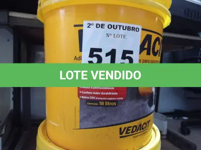 LOTE 515 - 01 BALDE DE VEDACIT, ADITIVO IMPERMEABILIZANTE PARA CONCRETOS E ARGAMASSAS 18L. (NO ESTADO) ATENÇÃO! FAZER A VISITAÇÃO ANTES DE ARREMATAR, NÃO SABEMOS SE FUNCIONA. LEILÃO NÃO TEM GARANTIA E NEM DEVOLUÇÃO, SUJEITO A POSSÍVEIS AVARIAS VISÍVEIS/OCULTAS E/OU AUSÊNCIA DE COMPONENTES.