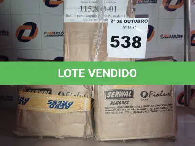 LOTE 538 - 01 LOTE COM VÁRIOS REATORES DE USO EXTERNO PARA LÂMPADAS DE VAPOR METÁLICO. (NO ESTADO) ATENÇÃO! FAZER A VISITAÇÃO ANTES DE ARREMATAR, NÃO SABEMOS SE FUNCIONA. LEILÃO NÃO TEM GARANTIA E NEM DEVOLUÇÃO, SUJEITO A POSSÍVEIS AVARIAS VISÍVEIS/OCULTAS E/OU AUSÊNCIA DE COMPONENTES.