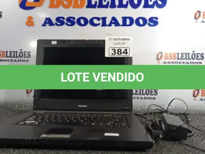 LOTE 384 - 01 NOTEBOOK MARCA TOSHIBA. (NO ESTADO) ATENÇÃO! FAZER A VISITAÇÃO ANTES DE ARREMATAR, NÃO SABEMOS SE FUNCIONA. LEILÃO NÃO TEM GARANTIA E NEM DEVOLUÇÃO, SUJEITO A POSSÍVEIS AVARIAS VISÍVEIS/OCULTAS E/OU AUSÊNCIA DE COMPONENTES.