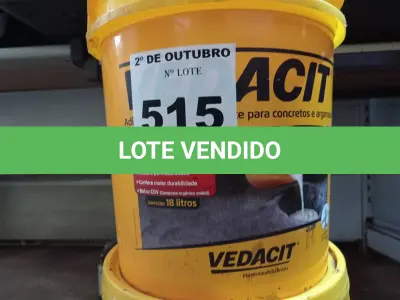 LOTE 515 - 01 BALDE DE VEDACIT, ADITIVO IMPERMEABILIZANTE PARA CONCRETOS E ARGAMASSAS 18L. (NO ESTADO) ATENÇÃO! FAZER A VISITAÇÃO ANTES DE ARREMATAR, NÃO SABEMOS SE FUNCIONA. LEILÃO NÃO TEM GARANTIA E NEM DEVOLUÇÃO, SUJEITO A POSSÍVEIS AVARIAS VISÍVEIS/OCULTAS E/OU AUSÊNCIA DE COMPONENTES.
