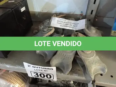 LOTE 300 - 10 MANILHAS/SAPATILHAS PARA CABO DE AÇO. (NO ESTADO) ATENÇÃO! FAZER A VISITAÇÃO ANTES DE ARREMATAR, NÃO SABEMOS SE FUNCIONA. LEILÃO NÃO TEM GARANTIA E NEM DEVOLUÇÃO, SUJEITO A POSSÍVEIS AVARIAS VISÍVEIS/OCULTAS E/OU AUSÊNCIA DE COMPONENTES.