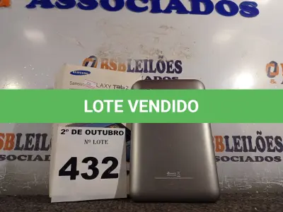 LOTE 432 - 01 TABLET SAMSUNG GALAXY TAB2. (NO ESTADO) ATENÇÃO! FAZER A VISITAÇÃO ANTES DE ARREMATAR, NÃO SABEMOS SE FUNCIONA. LEILÃO NÃO TEM GARANTIA E NEM DEVOLUÇÃO, SUJEITO A POSSÍVEIS AVARIAS VISÍVEIS/OCULTAS E/OU AUSÊNCIA DE COMPONENTES.