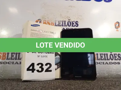 LOTE 432 - 01 TABLET SAMSUNG GALAXY TAB2. (NO ESTADO) ATENÇÃO! FAZER A VISITAÇÃO ANTES DE ARREMATAR, NÃO SABEMOS SE FUNCIONA. LEILÃO NÃO TEM GARANTIA E NEM DEVOLUÇÃO, SUJEITO A POSSÍVEIS AVARIAS VISÍVEIS/OCULTAS E/OU AUSÊNCIA DE COMPONENTES.