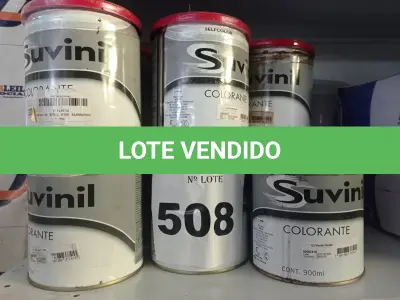 LOTE 508 - 10 LATAS DE COLORANTE SUVINIL. (NO ESTADO) ATENÇÃO! FAZER A VISITAÇÃO ANTES DE ARREMATAR, NÃO SABEMOS SE FUNCIONA. LEILÃO NÃO TEM GARANTIA E NEM DEVOLUÇÃO, SUJEITO A POSSÍVEIS AVARIAS VISÍVEIS/OCULTAS E/OU AUSÊNCIA DE COMPONENTES.