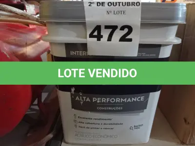 LOTE 472 - 01 BALDE DE TINTA SUVINIL INTERIORES NA COR FOSCO BRANCO 18L. (NO ESTADO) ATENÇÃO! FAZER A VISITAÇÃO ANTES DE ARREMATAR, NÃO SABEMOS SE FUNCIONA. LEILÃO NÃO TEM GARANTIA E NEM DEVOLUÇÃO, SUJEITO A POSSÍVEIS AVARIAS VISÍVEIS/OCULTAS E/OU AUSÊNCIA DE COMPONENTES.