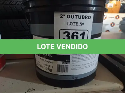 LOTE 361 - 01 BALDE DE GRAXA EVORA POLY EX NLGI:2 10KG. (NO ESTADO) ATENÇÃO! FAZER A VISITAÇÃO ANTES DE ARREMATAR, NÃO SABEMOS SE FUNCIONA. LEILÃO NÃO TEM GARANTIA E NEM DEVOLUÇÃO, SUJEITO A POSSÍVEIS AVARIAS VISÍVEIS/OCULTAS E/OU AUSÊNCIA DE COMPONENTES.