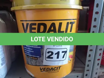 LOTE 217 - 01 BALDE DE VEDALIT, ADITIVO PLASTIFICANTE CONCENTRADO PARA ARGAMASSAS DE ASSENTAMENTO E REBOCO CONVENCIONAL 18L. (NO ESTADO) ATENÇÃO! FAZER A VISITAÇÃO ANTES DE ARREMATAR, NÃO SABEMOS SE FUNCIONA. LEILÃO NÃO TEM GARANTIA E NEM DEVOLUÇÃO, SUJEITO A POSSÍVEIS AVARIAS VISÍVEIS/OCULTAS E/OU AUSÊNCIA DE COMPONENTES.