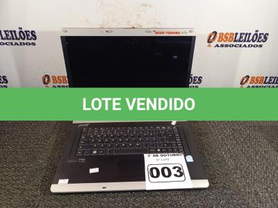 LOTE 003 - 01 NOTEBOOK MARCA STI. (NO ESTADO) ATENÇÃO! FAZER A VISITAÇÃO ANTES DE ARREMATAR, NÃO SABEMOS SE FUNCIONA. LEILÃO NÃO TEM GARANTIA E NEM DEVOLUÇÃO, SUJEITO A POSSÍVEIS AVARIAS VISÍVEIS/OCULTAS E/OU AUSÊNCIA DE COMPONENTES.