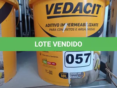 LOTE 057 - 01 BALDE DE VEDACIT, ADITIVO IMPERMEABILIZANTE PARA CONCRETOS E ARGAMASSAS 18L. (NO ESTADO) ATENÇÃO! FAZER A VISITAÇÃO ANTES DE ARREMATAR, NÃO SABEMOS SE FUNCIONA. LEILÃO NÃO TEM GARANTIA E NEM DEVOLUÇÃO, SUJEITO A POSSÍVEIS AVARIAS VISÍVEIS/OCULTAS E/OU AUSÊNCIA DE COMPONENTES.