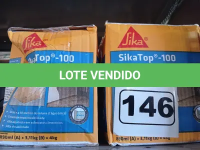 LOTE 146 - 04 CAIXAS DE SIKA TOP-100, REVESTIMENTO IMPERMEABILIZANTE SEMI-FLEXIVEL 4KG. (NO ESTADO) ATENÇÃO! FAZER A VISITAÇÃO ANTES DE ARREMATAR, NÃO SABEMOS SE FUNCIONA. LEILÃO NÃO TEM GARANTIA E NEM DEVOLUÇÃO, SUJEITO A POSSÍVEIS AVARIAS VISÍVEIS/OCULTAS E/OU AUSÊNCIA DE COMPONENTES.