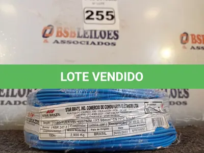 LOTE 255 - 01 ROLO DE CABO FLEXÍVEL 100M 1X 2,5MM NA COR AZUL(NOVO). (NO ESTADO) ATENÇÃO! FAZER A VISITAÇÃO ANTES DE ARREMATAR, NÃO SABEMOS SE FUNCIONA. LEILÃO NÃO TEM GARANTIA E NEM DEVOLUÇÃO, SUJEITO A POSSÍVEIS AVARIAS VISÍVEIS/OCULTAS E/OU AUSÊNCIA DE COMPONENTES.