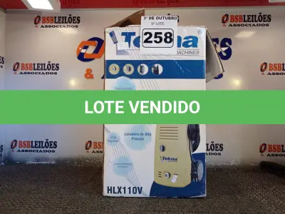 LOTE 258 - 01 LAVADORA DE ALTA PRESSÃO MARCA TECNA 220V. (NO ESTADO) ATENÇÃO! FAZER A VISITAÇÃO ANTES DE ARREMATAR, NÃO SABEMOS SE FUNCIONA. LEILÃO NÃO TEM GARANTIA E NEM DEVOLUÇÃO, SUJEITO A POSSÍVEIS AVARIAS VISÍVEIS/OCULTAS E/OU AUSÊNCIA DE COMPONENTES.